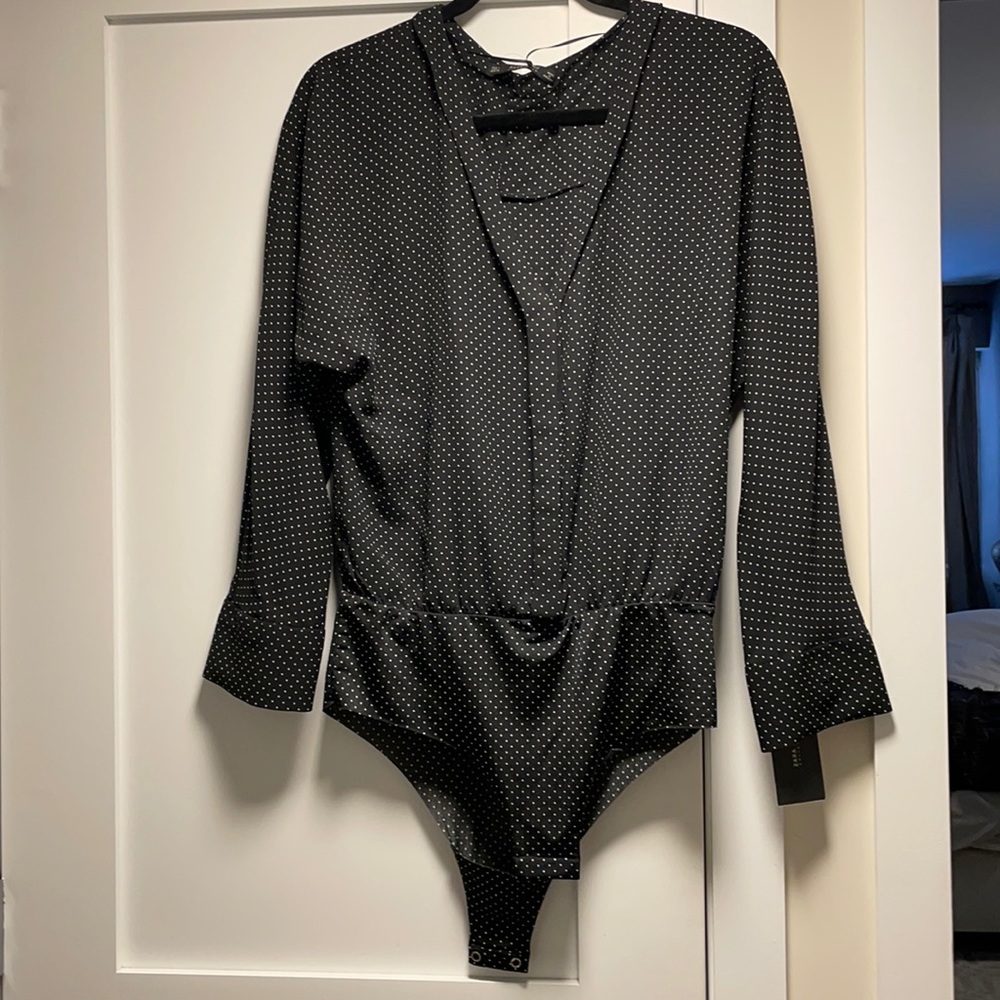 Zara black and white polka dot shirt body suit NWT